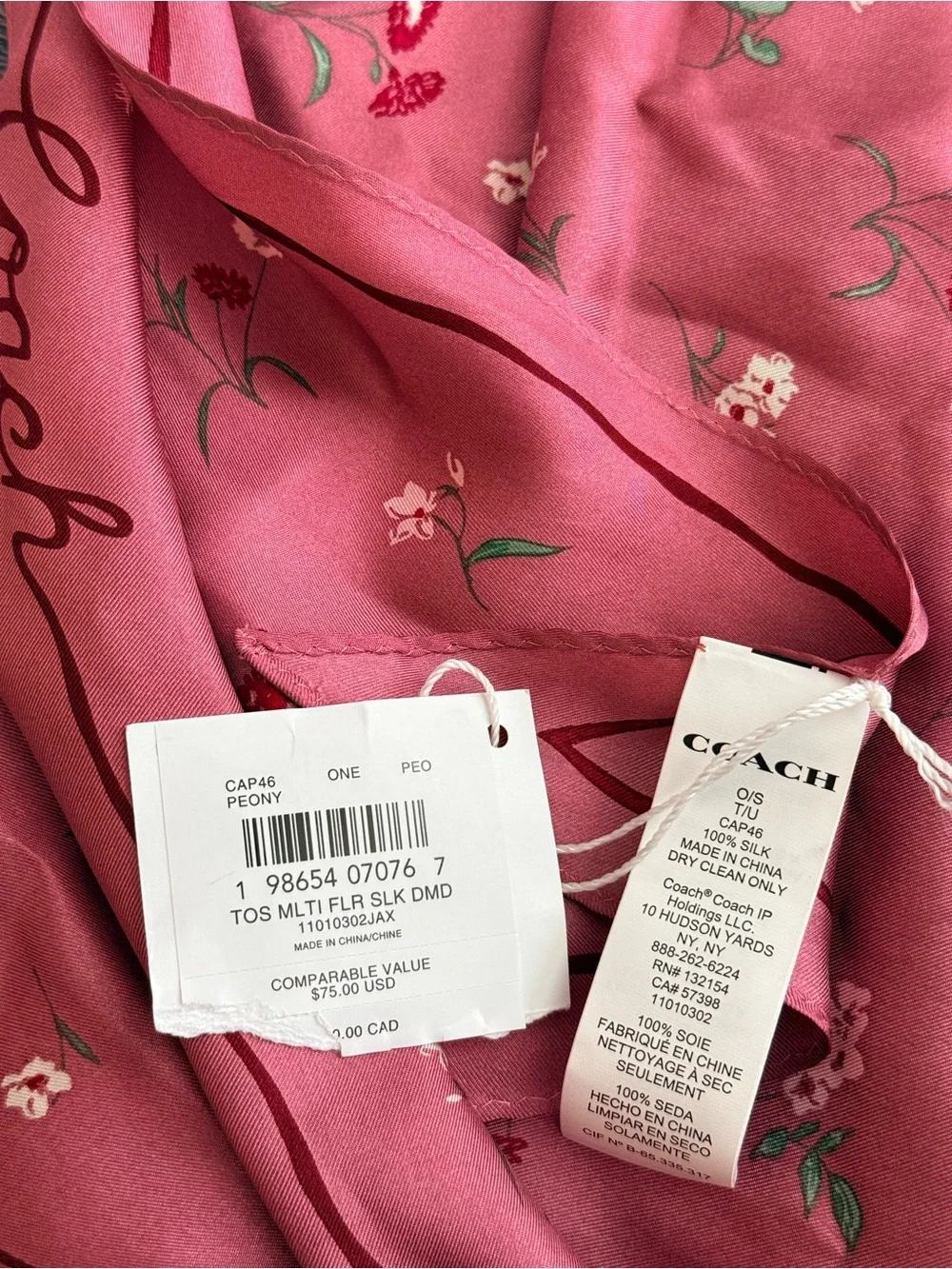 NWT Coach pink floral silk scarf